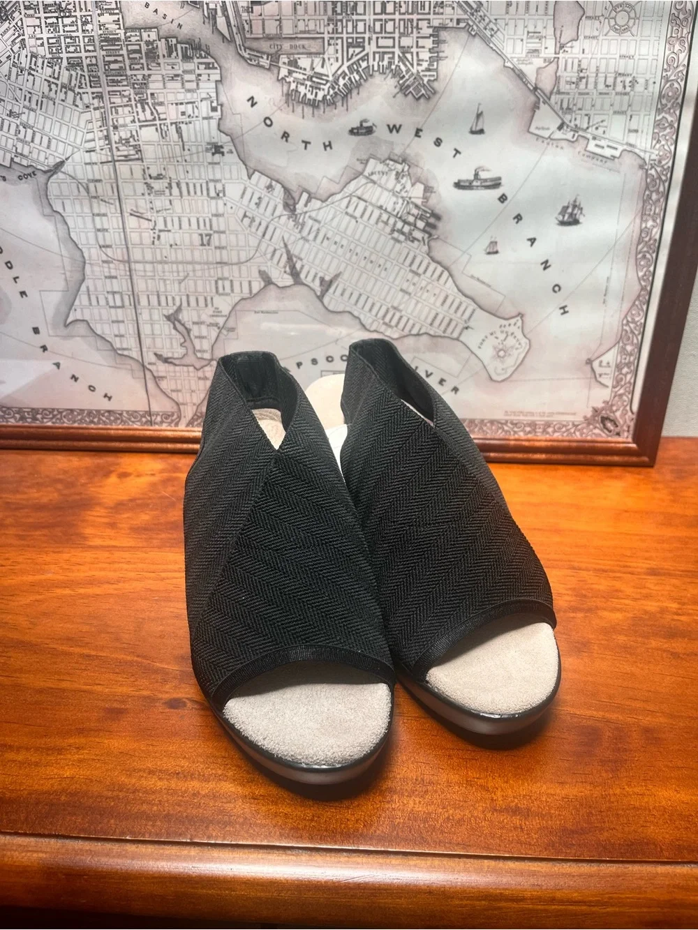 Charleston Shoe Company Black Wedge Sandals Size 7